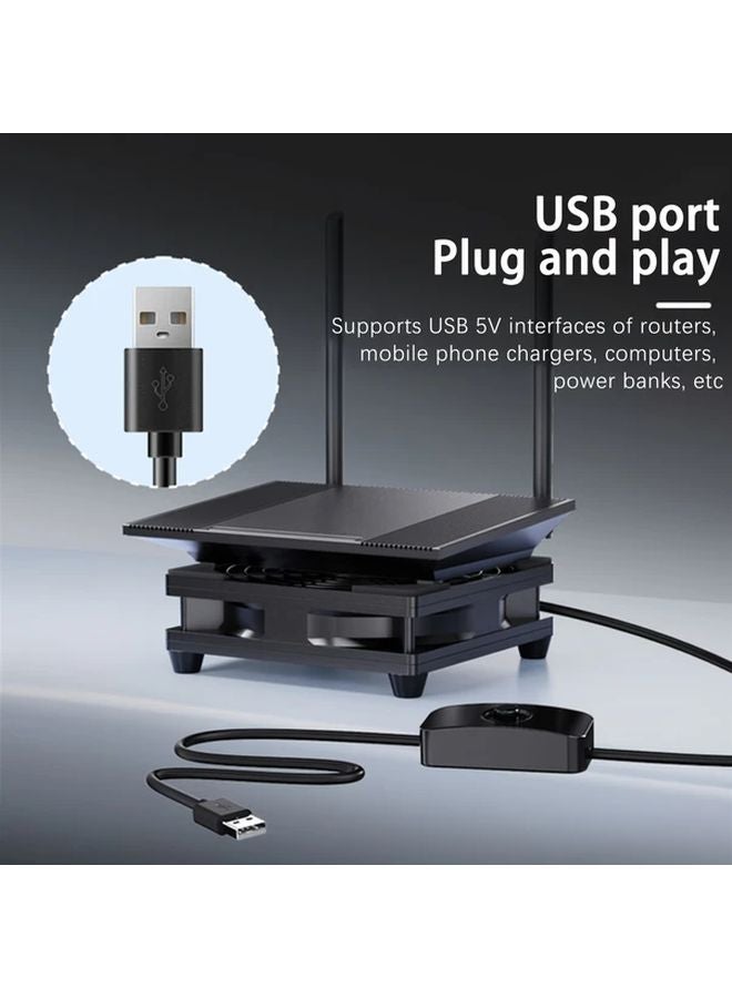 مروحة تبريد سوداء للراوتر والكمبيوتر الصغير وصندوق التلفزيون مع منفذ USB ومفتاح تشغيل - Image 3